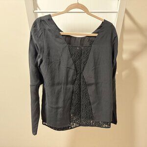 Madewell x Sezane black silk top with lace back Size Small